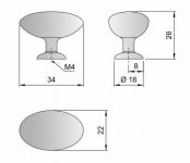 91314-knopka kovová elypsa 34x22mm, žlutá