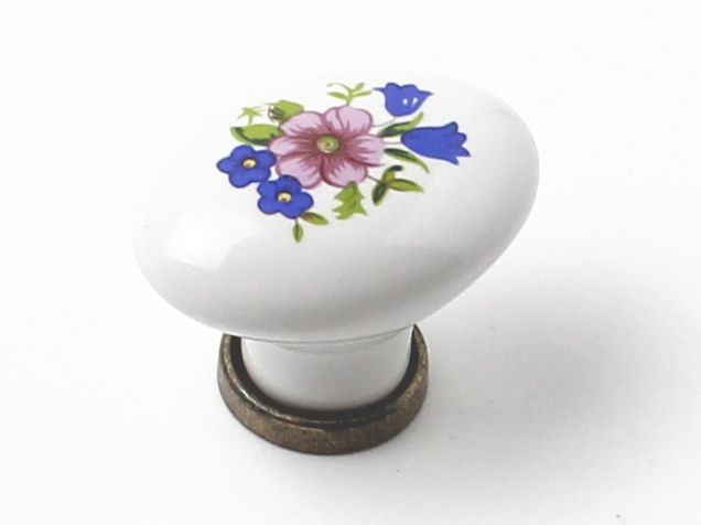 91452 - Knopka porcelán bílý 25x34/kytka